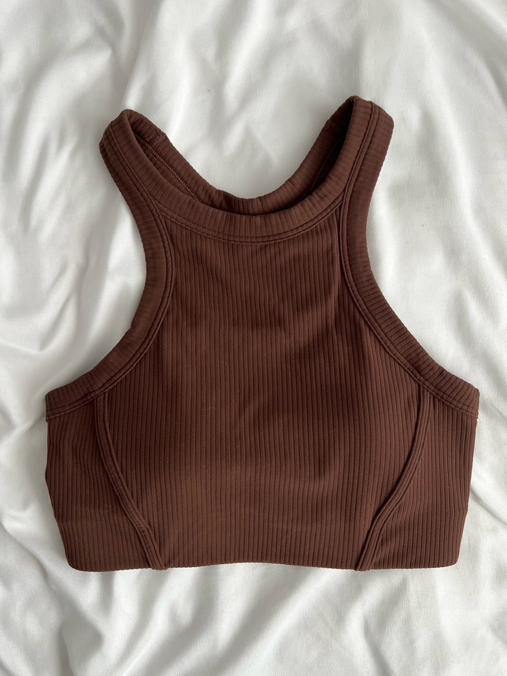 lululemon | Ribbed Nulu High-Neck Yoga Bra, Espresso, Size 4